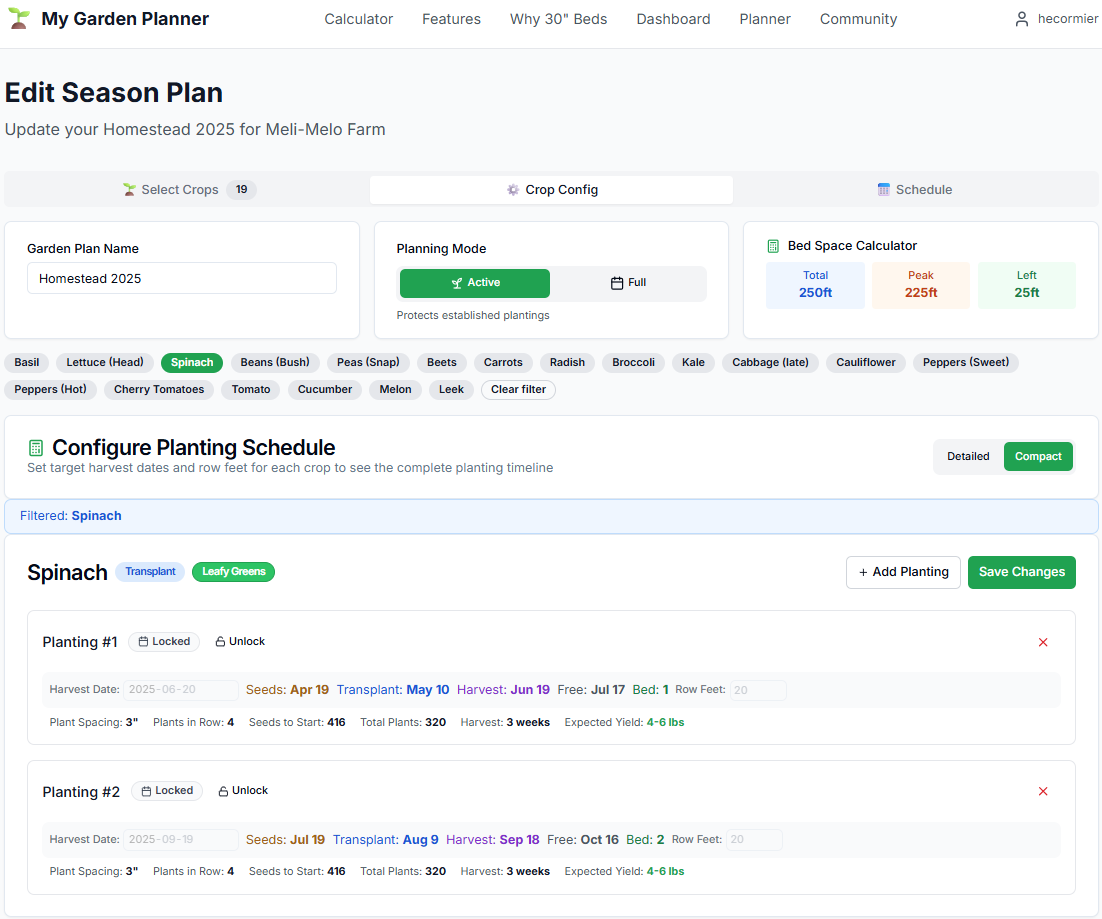 Succession planting configuration interface